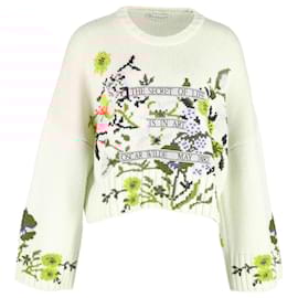JW Anderson-JW Anderson Floral-Embroidered Cropped Jumper in Cream Wool-White,Cream