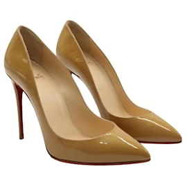 Christian Louboutin-Beige Patent Pigalle 100 Heels-Brown