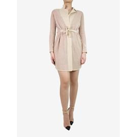 Missoni-Missoni Cream and pink knitted dress with belt - size UK 6-Cream