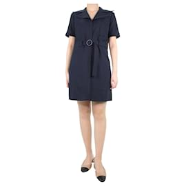 Autre Marque-Navy blue short-sleeved belted dress - size UK 12-Blue