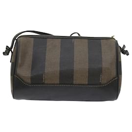 Fendi-FENDI Pecan Canvas Shoulder Bag Black Brown Auth ar10656-Brown,Black