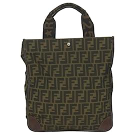 Fendi-Borsa a mano in tela FENDI Zucca nera marrone 2321 26555 098 Auth ar10692-Marrone,Nero