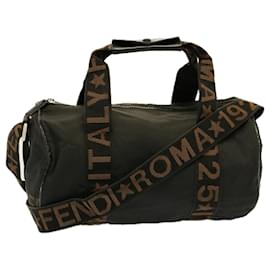 Fendi-FENDI Boston Bag Nylon 2way Brown Black Auth bs8911-Brown,Black