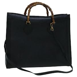 Gucci-GUCCI Bamboo Hand Bag Leather 2way Black 002 853 0259 Auth ep1951-Black