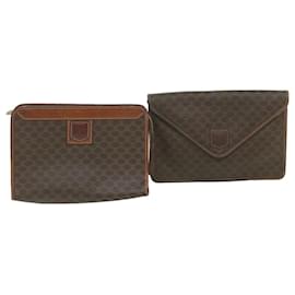 Céline-CELINE Macadam Canvas Clutch Bag PVC Leather 2Set Brown Auth ar10789-Brown