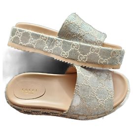 Espadrillas Gucci GG in pelle argento lamé Argento