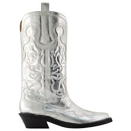 Botas vaqueras de caña media - Ganni - Sintético - Plata Plata Metálico