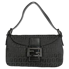 Fendi-Fendi Baguette Zucchino handbag in black canvas-Black