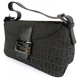 Fendi-Fendi Baguette Zucchino handbag in black canvas-Black