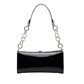 Salvatore Ferragamo-Patent Leather Chain Shoulder Bag AU-21 5321-Black