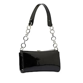 Salvatore Ferragamo-Patent Leather Chain Shoulder Bag AU-21 5321-Black