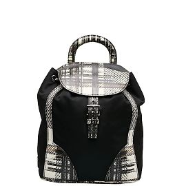 Mochila de nylon e couro Saffiano xadrez da Prada 1BZ038 Preto