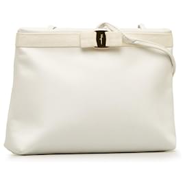 Salvatore Ferragamo-Ferragamo White Vara Leather Crossbody Bag-White