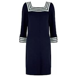 Chanel-Vestido de caxemira marítima com botões CC-Azul marinho