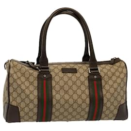 Gucci-GUCCI GG Canvas Web Sherry Line Boston Bag PVC Leather Beige 145957 auth 58555-Red,Beige,Green