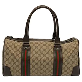 Gucci-GUCCI GG Canvas Web Sherry Line Boston Bag PVC Leather Beige 145957 auth 58555-Red,Beige,Green