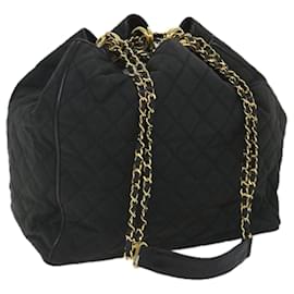 Chanel-CHANEL Matelasse Chain Shoulder Bag Canvas Leather Black CC Auth bs9138-Black