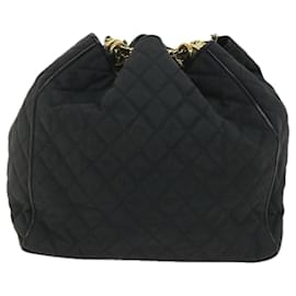 Chanel-CHANEL Matelasse Chain Shoulder Bag Canvas Leather Black CC Auth bs9138-Black