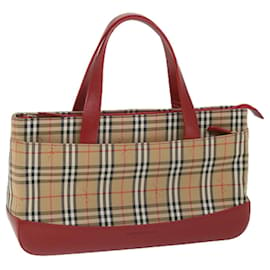Burberry-BURBERRY Nova Check Hand Bag Nylon Canvas Beige Red Auth am5133-Red,Beige