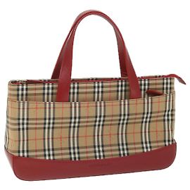BURBERRY Nova Check Handtasche Nylon Canvas Beige Rot Auth am5133 Rot Beige