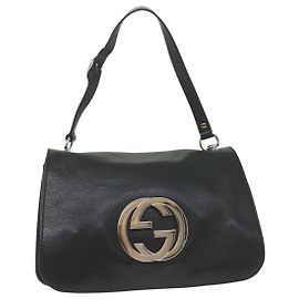 GUCCI bolsa de ombro interlocking couro preto 115746 Auth ki3687 Preto