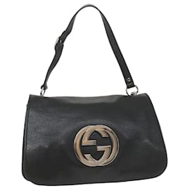 Gucci-GUCCI Interlocking Shoulder Bag Leather Black 115746 Auth ki3687-Black