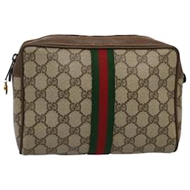 Gucci-GUCCI GG Supreme Web Sherry Line Clutch Bag Rot Beige 63 01 012 Auth yk9290-Rot,Beige