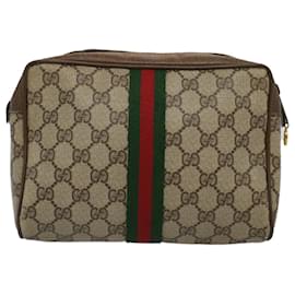 Gucci-GUCCI GG Supreme Web Sherry Line Clutch Bag Red Beige 63 01 012 Auth yk9290-Red,Beige