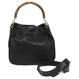 Gucci-GUCCI Bamboo Shoulder Bag Leather 2way Black 001 2404 1638 auth 57188-Black