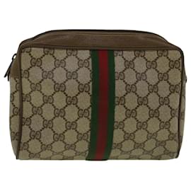 Gucci-GUCCI GG Supreme Web Sherry Line Clutch Bag Beige Rot 89 01 012 Auth ar10679-Rot,Beige