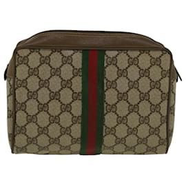 Gucci-GUCCI GG Supreme Web Sherry Line Clutch Bag Beige Rot 89 01 012 Auth ar10679-Rot,Beige