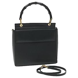 Gucci-GUCCI Bamboo Hand Bag Leather 2way Black 001 1887 3444 Auth hk912-Black