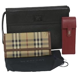 Autre Marque-Burberrys Nova Check Clutch Bag Leather 3Set Black Red Beige Auth ac2312-Black,Red,Beige