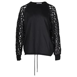 Chloé-Chloe Lace Sleeve Sweater in Black Wool-Black