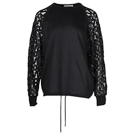 Chloé Chloe-Pullover mit Spitzenärmeln aus schwarzer Wolle Schwarz