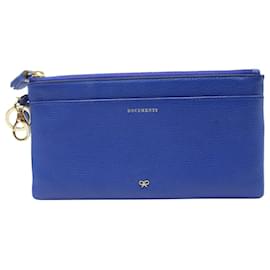 Anya Hindmarch-Anya Hindmarch Bolso de mano para documentos de viaje con bolsillo suelto en cuero azul-Azul