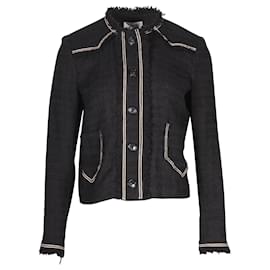 Isabel Marant-Isabel Marant Etoile Ferris Fringed Tweed Jacket in Black Cotton-Black