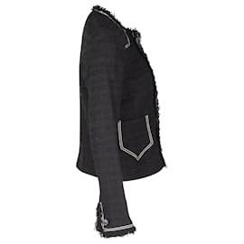 Isabel Marant-Isabel Marant Etoile Ferris Fringed Tweed Jacket in Black Cotton-Black