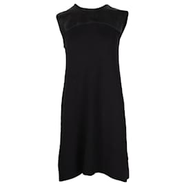Chloé-Chloé Leather Detail Mini Dress in Black Wool-Black