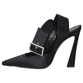 Saint Laurent-Black square-toe diamante-buckle satin heels - size EU 37-Black