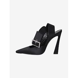 Saint Laurent-Black square-toe diamante-buckle satin heels - size EU 37-Black