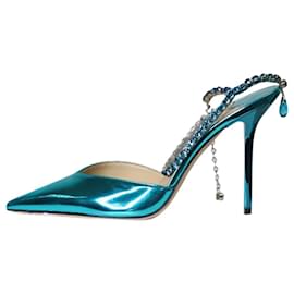 Jimmy Choo-Blue metallic pointed-toe diamante-strap heels - size EU 38-Blue