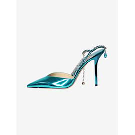 Jimmy Choo-Blue metallic pointed-toe diamante-strap heels - size EU 38-Blue