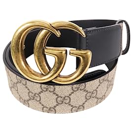 Gucci-Cinturón de cuero Gucci Brown GG Supreme y Marmont-Castaño,Negro,Beige