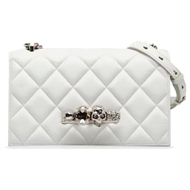Alexander Mcqueen-Alexander McQueen White Leather Matelasse Knuckle Duster Crossbody Bag-White
