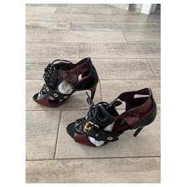 Burberry-Burberry Burgundy Snakeskin Lace Heels Burgundy Red-Dark red