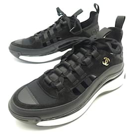 Chanel-NEW CHANEL SHOES LOW TOP TRAINER LOGO CC G SHOES35615 37.5 + BOX-Black