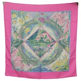 Hermès-HERMES GIVERNY BOUTHOUMIEUX SQUARE SCARF 90 IN PARMA SILK SILK SCARF-Pink