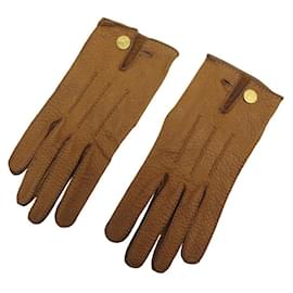 Hermès GUANTES HERMES CLOU DE SELLE T7 GUANTES DE PIEL CAMELLO IN PECARI ORO Camello