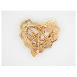 Christian Lacroix-NEUF VINTAGE BROCHE CHRISTIAN LACROIX COEUR LOGO METAL DORE GOLD STEEL BROOCH-Doré